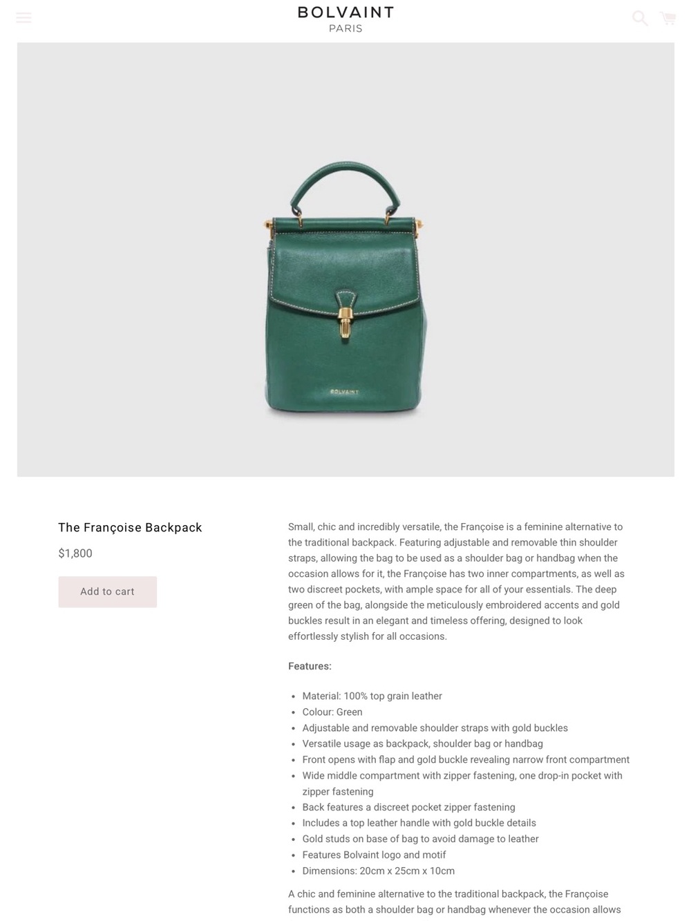 Françoise Green Leather Convertible Backpack